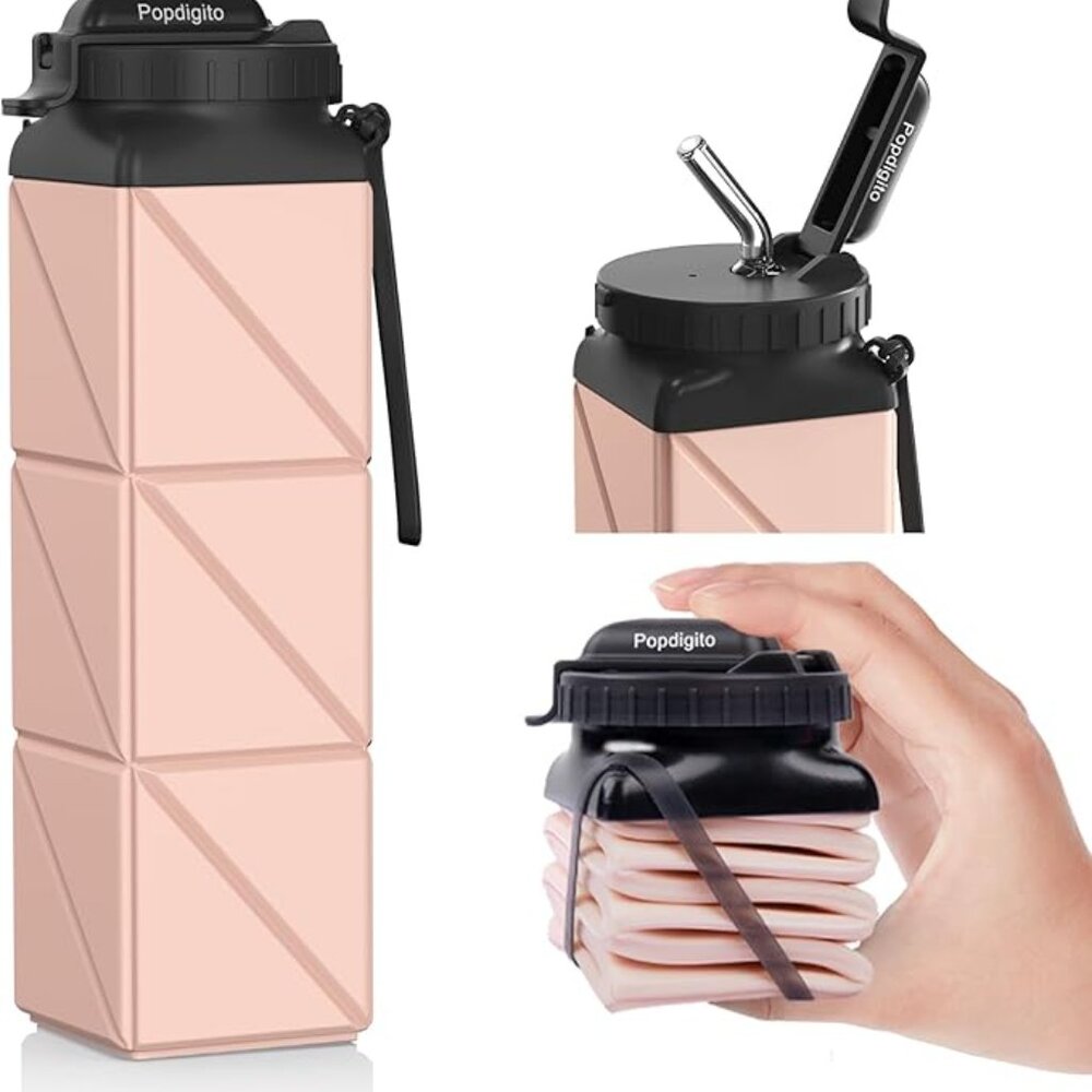 4 pack Collapsible Water Bottles Silicone Foldable Portable Water Bottle NEW